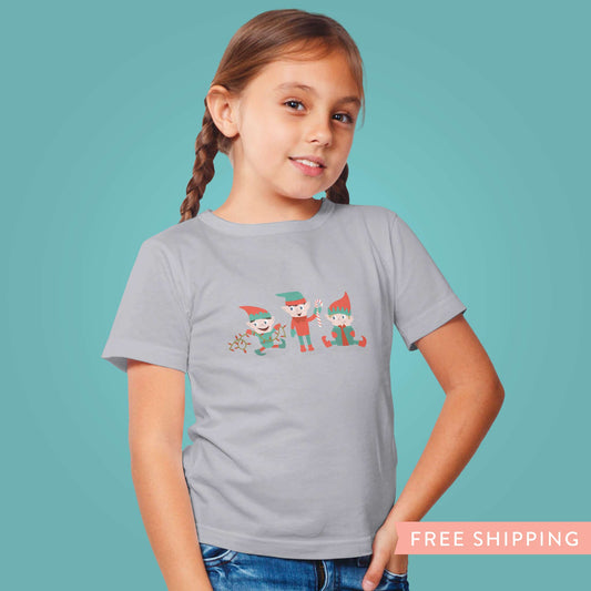 Kid's Christmas Elves T-Shirt - Heather Gray