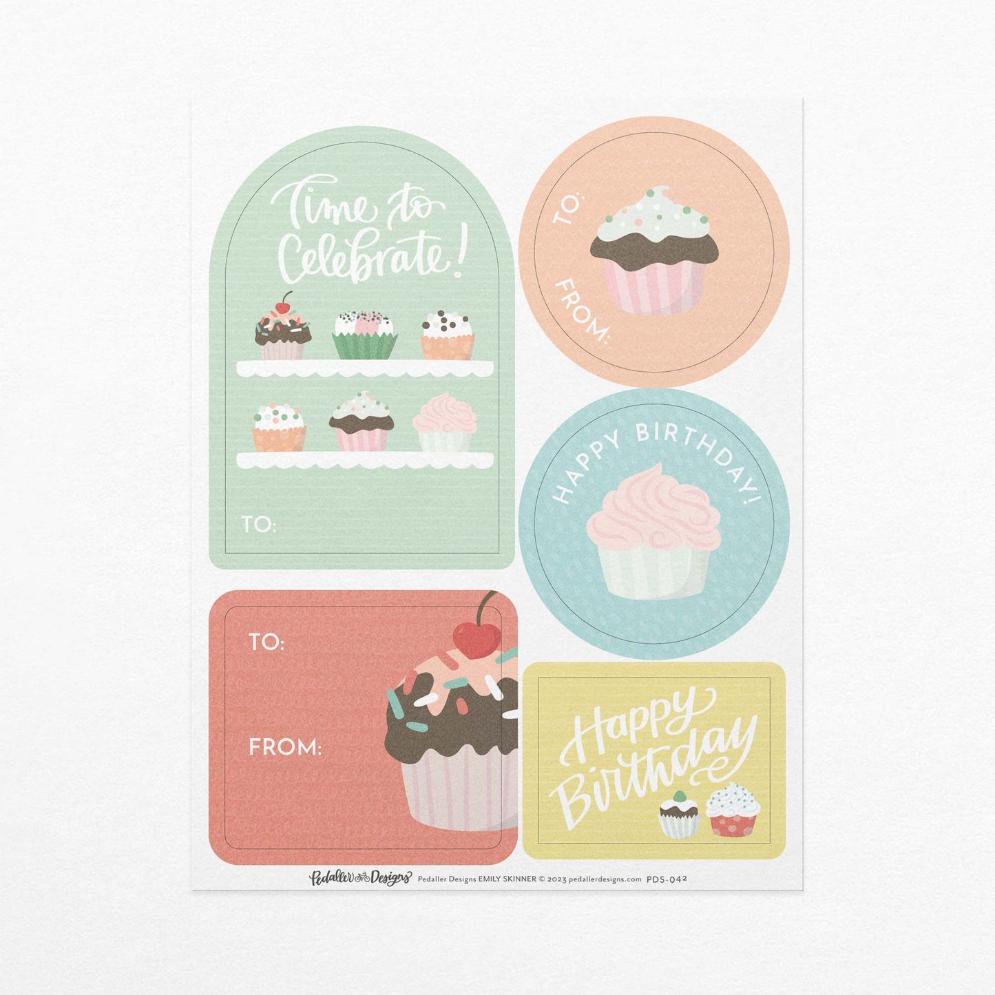 Cupcake Birthday Gift Tag Sticker Sheet Set