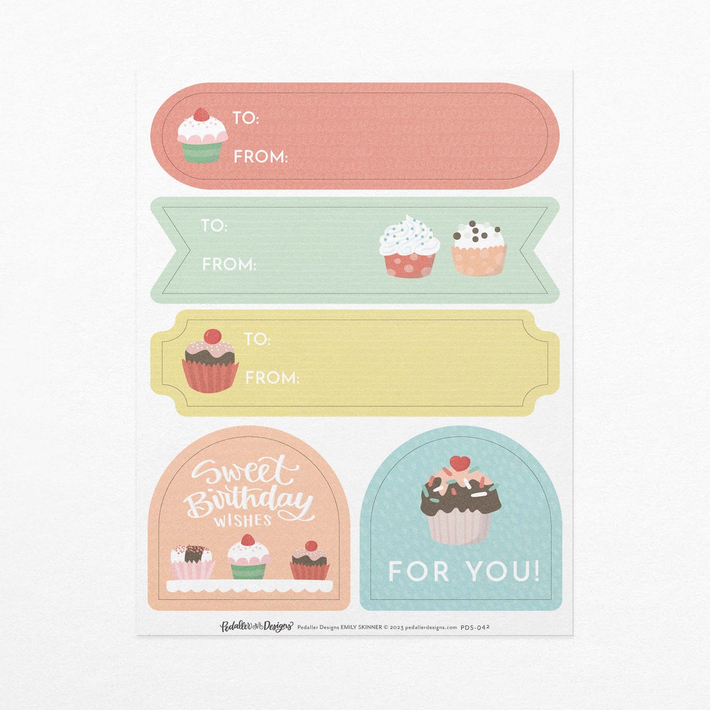 Cupcake Birthday Gift Tag Sticker Sheet Set