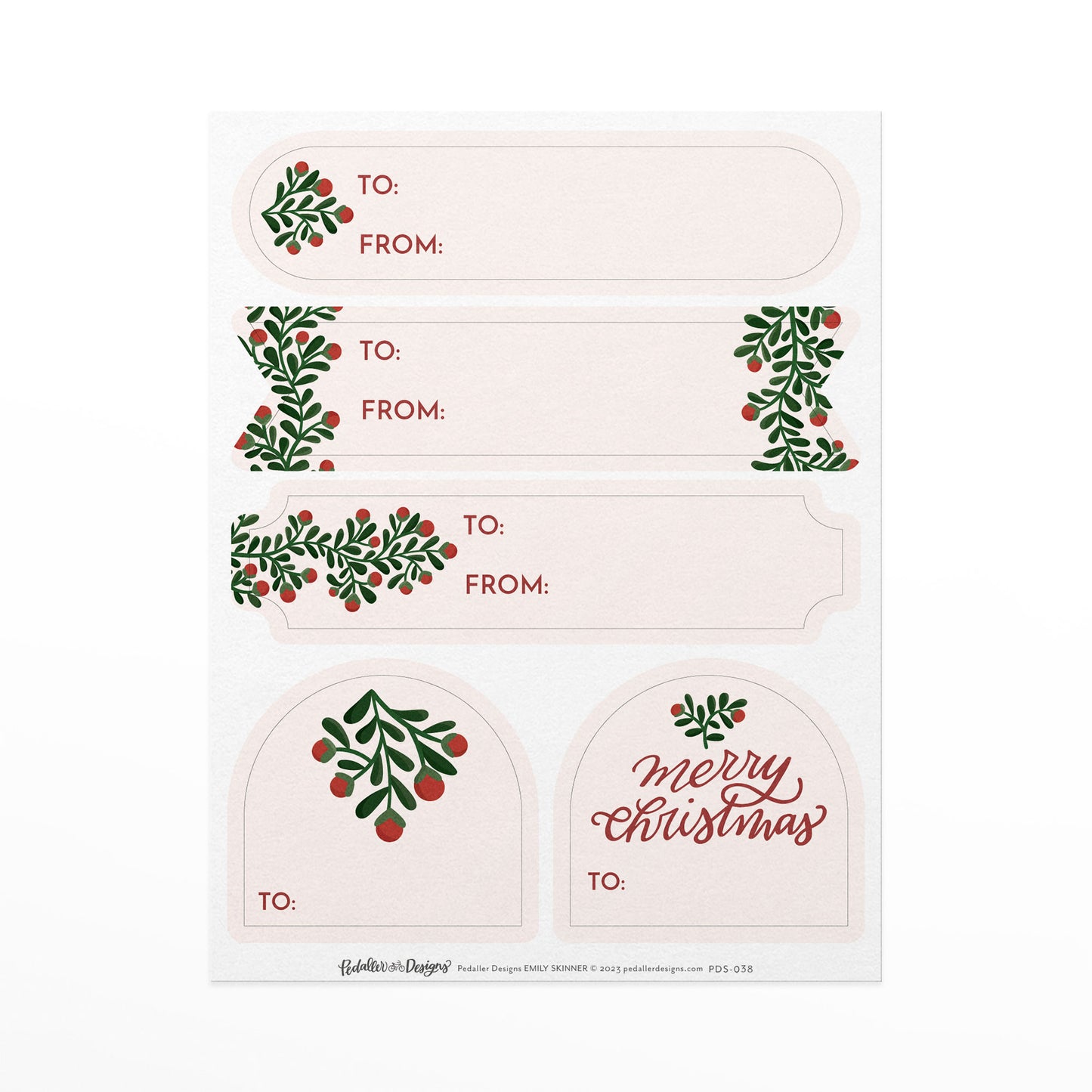 Christmas Greenery Gift Tag Sticker Sheet Set