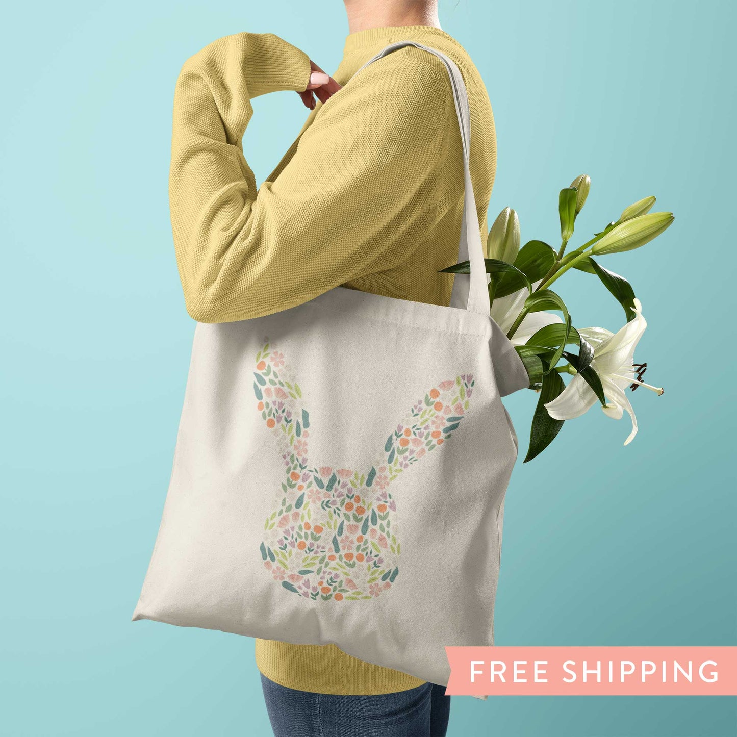 Flower Easter Bunny Rabbit Tote Bag