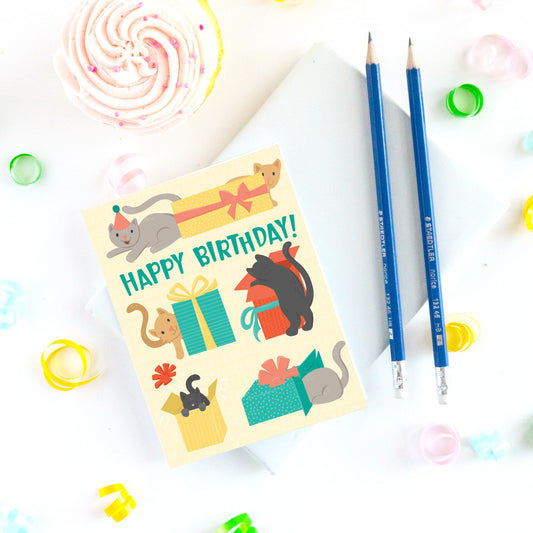 Cats and Boxes Birthday Card