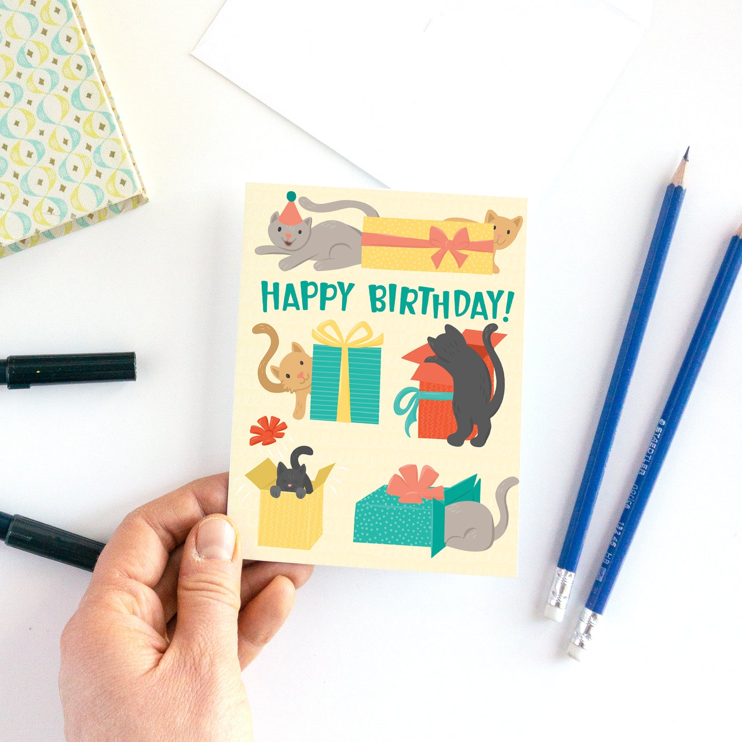 Cats and Boxes Birthday Card