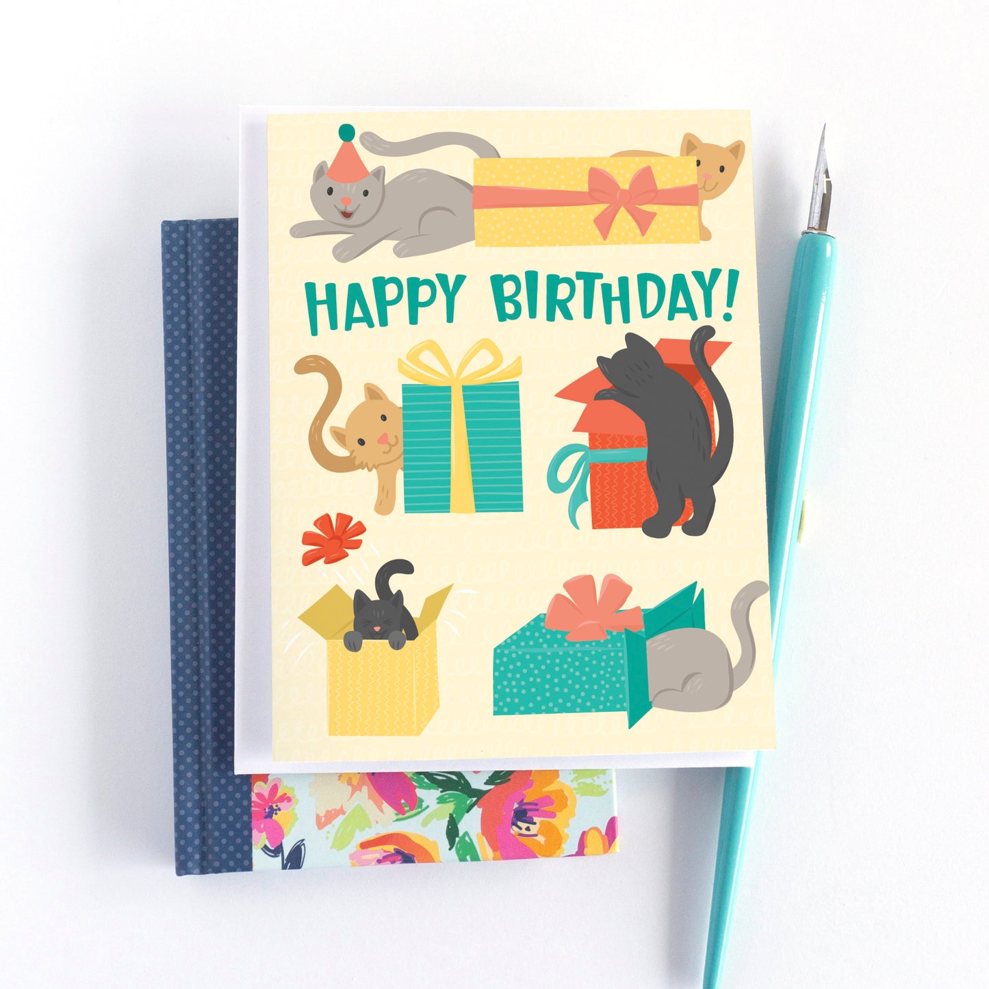 Cats and Boxes Birthday Card
