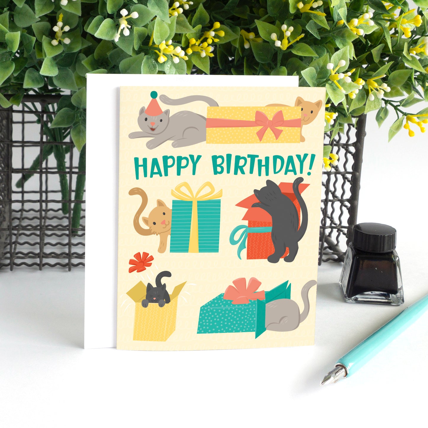 Cats and Boxes Birthday Card