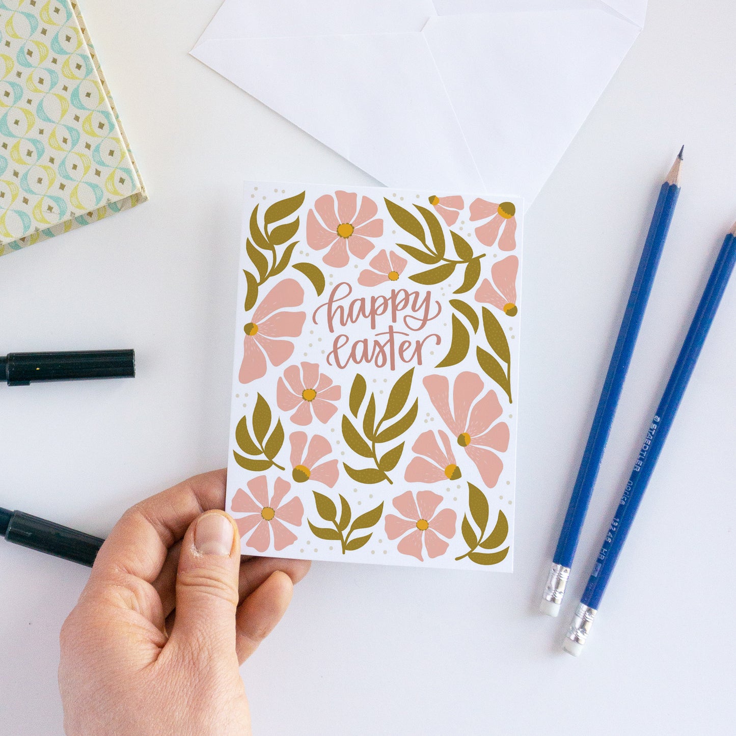 Pink Floral Happy Easter Card