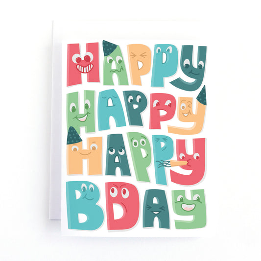 Cartoon Faces Children's Birthday Card