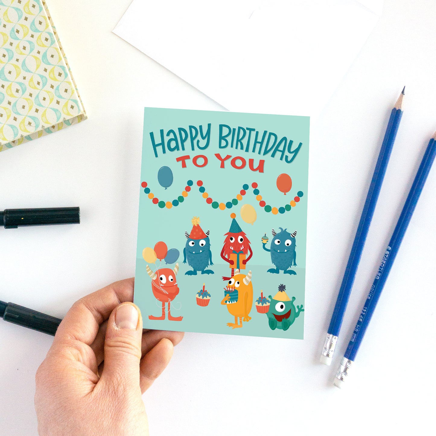 Monster Create-A-Scene Sticker Birthday Card