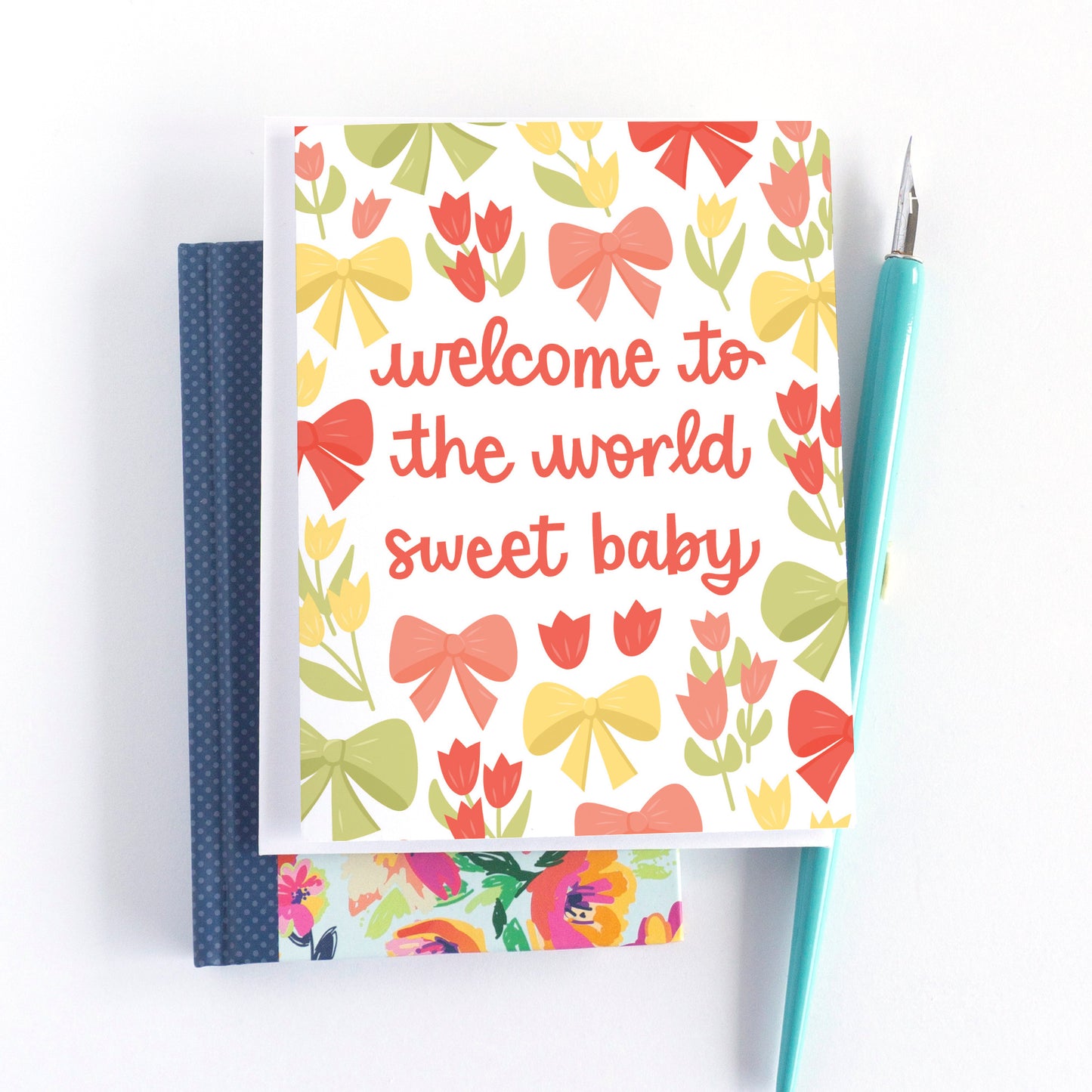 Bows and Flowers Baby Shower Card
