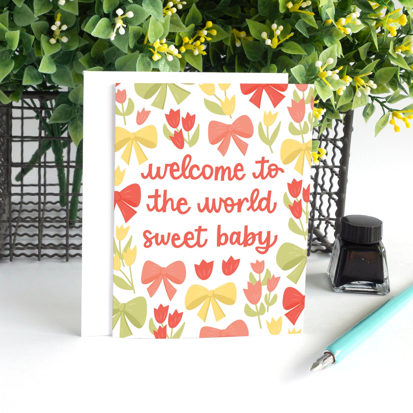 Bows and Flowers Baby Shower Card