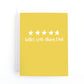 Mother's day card with a five star rating and tells your mom she is a better cook than dad on a yellow background