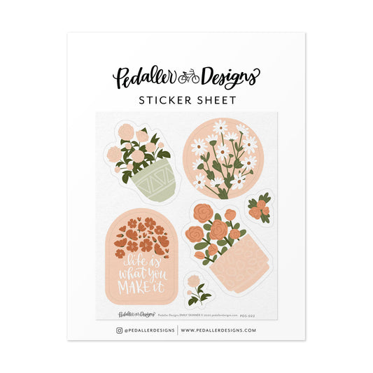 Pink Flower Pots Planner Sticker Sheet