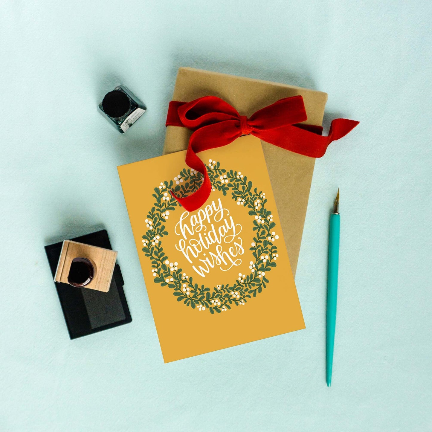 Happy Holidays Wishes Christmas Wreath Card