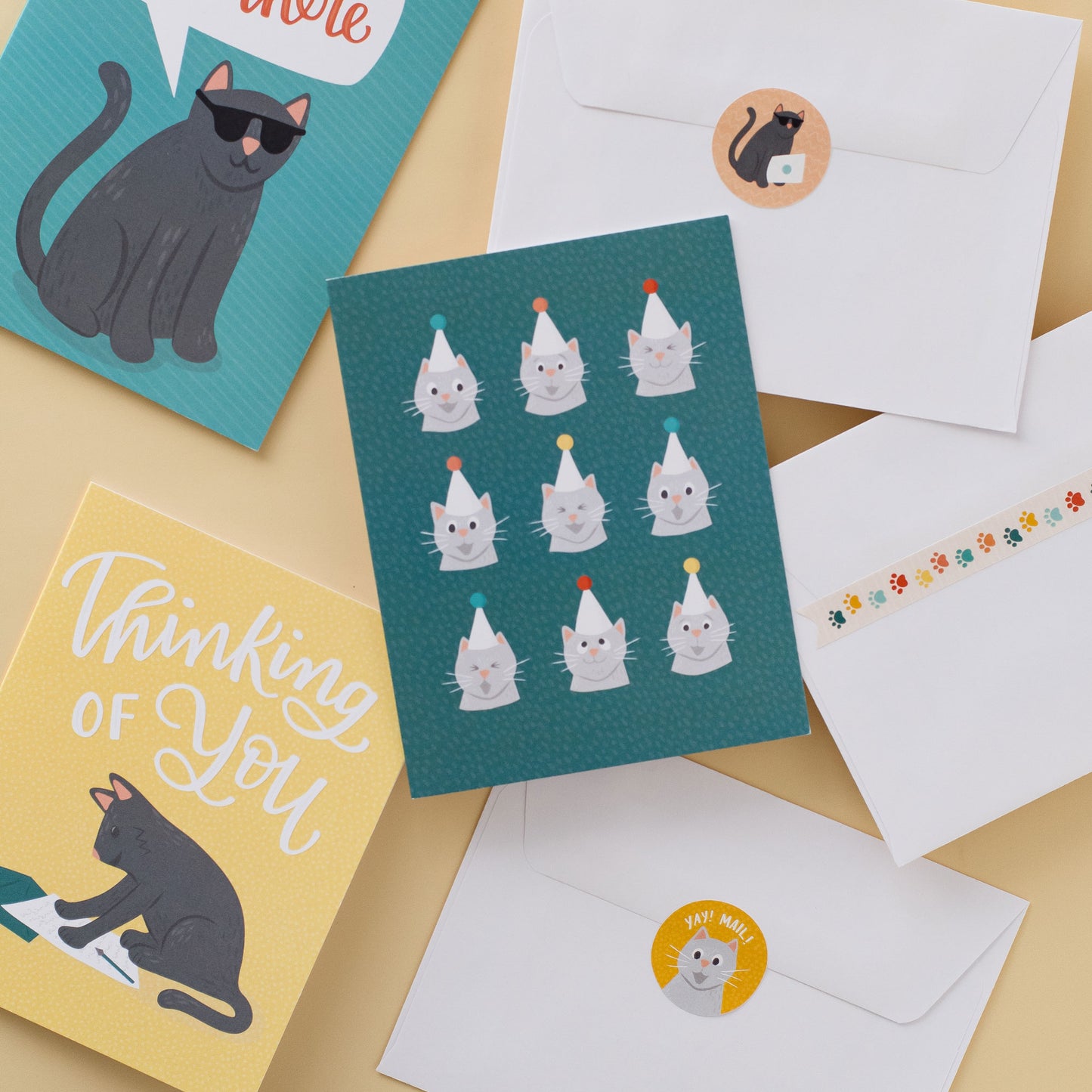 Cat Themed Stationery Set with Matching Stickers