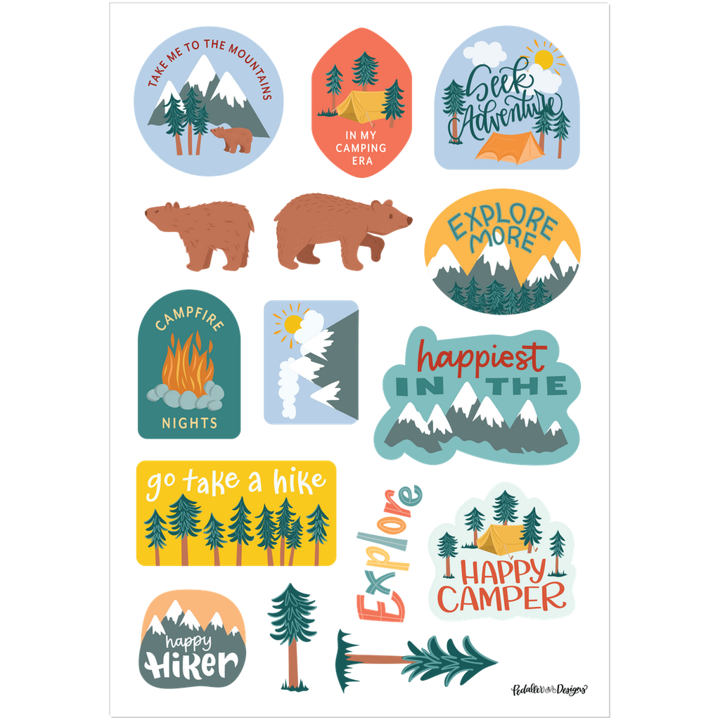 Camping Mountain Vinyl Stickers Set