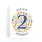 Second birthday card for kids with playful balloon animal illustrations surrounding the number 2.
