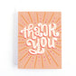 Thank you card with retro lettering and a pink and red colour palette with the text Thank you.