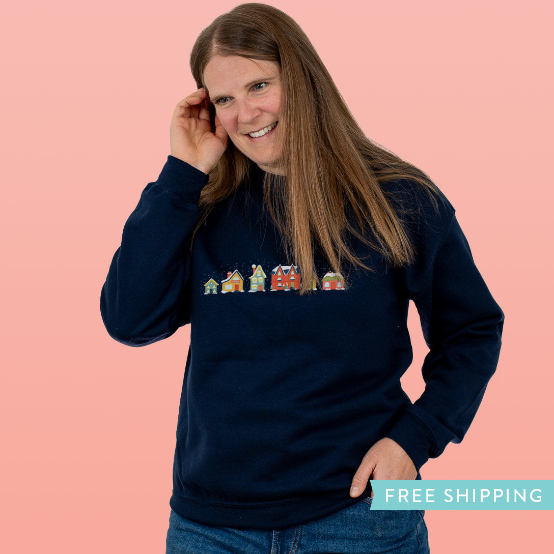 Winter Houses Christmas Sweatshirt - Navy