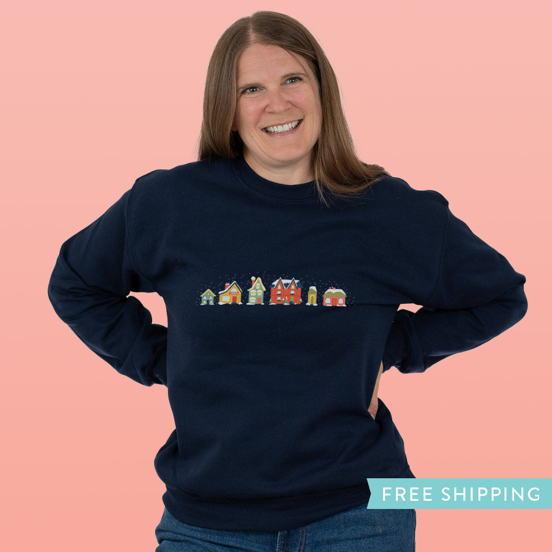 Winter Houses Christmas Sweatshirt - Navy