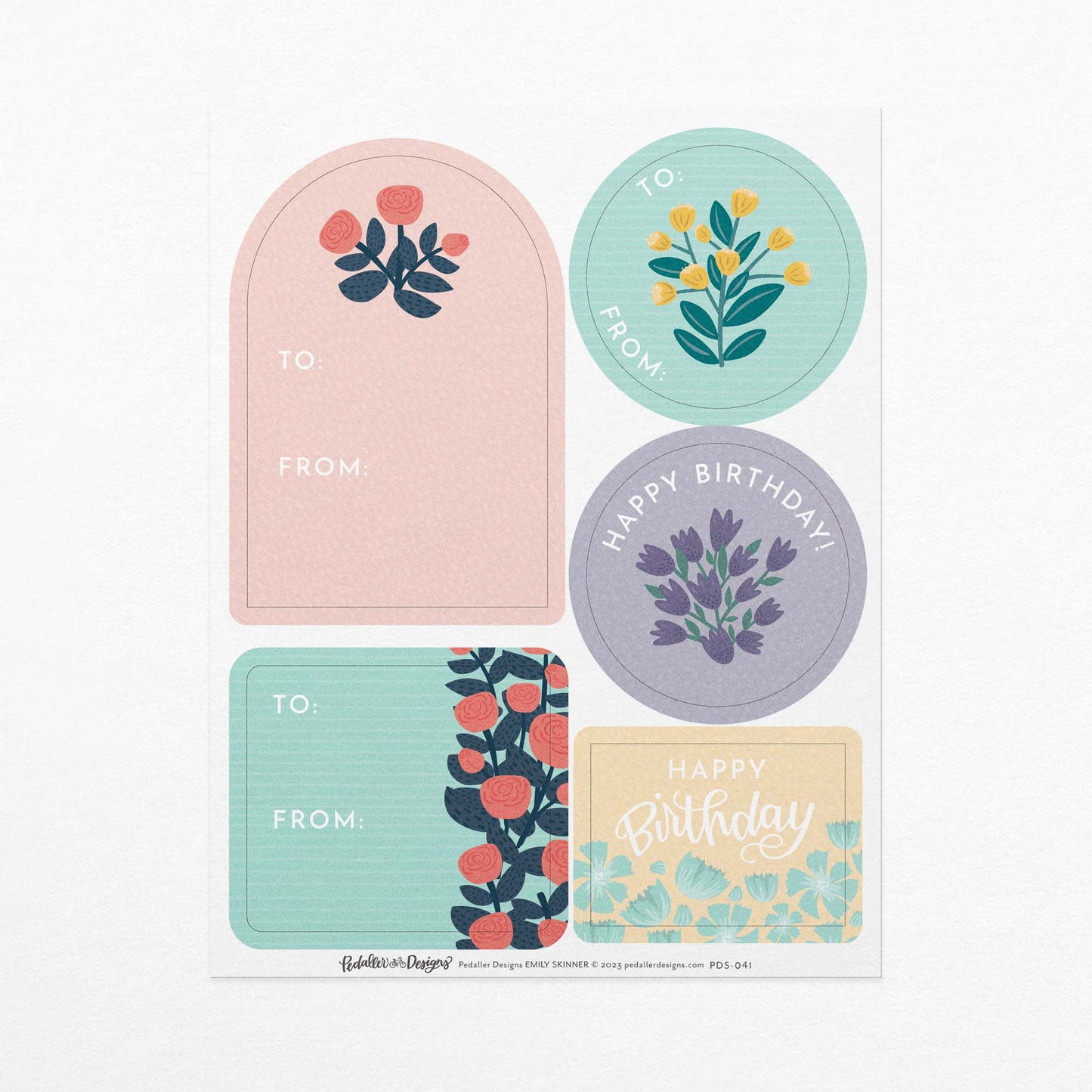 Floral Birthday Gift Tag Sticker Sheet Set