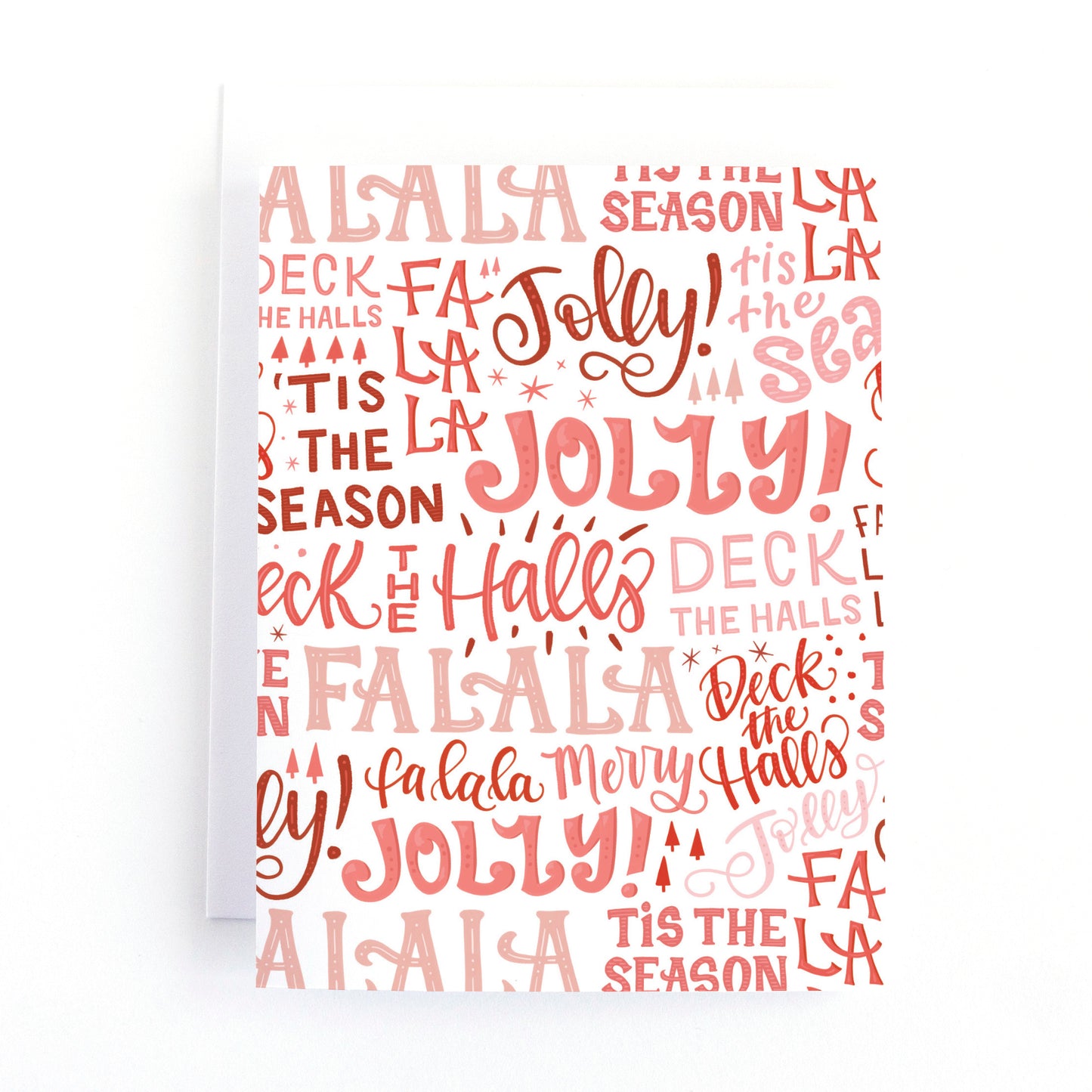 Christmas card with a hand lettered word collage of the lyrics to deck the halls