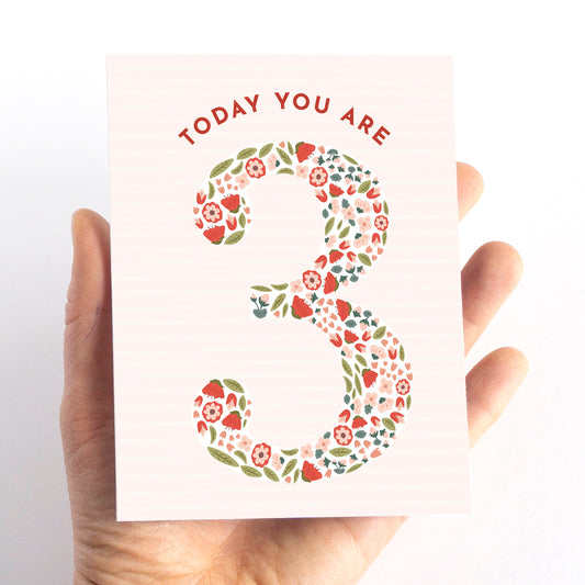 Floral Third Birthday Card