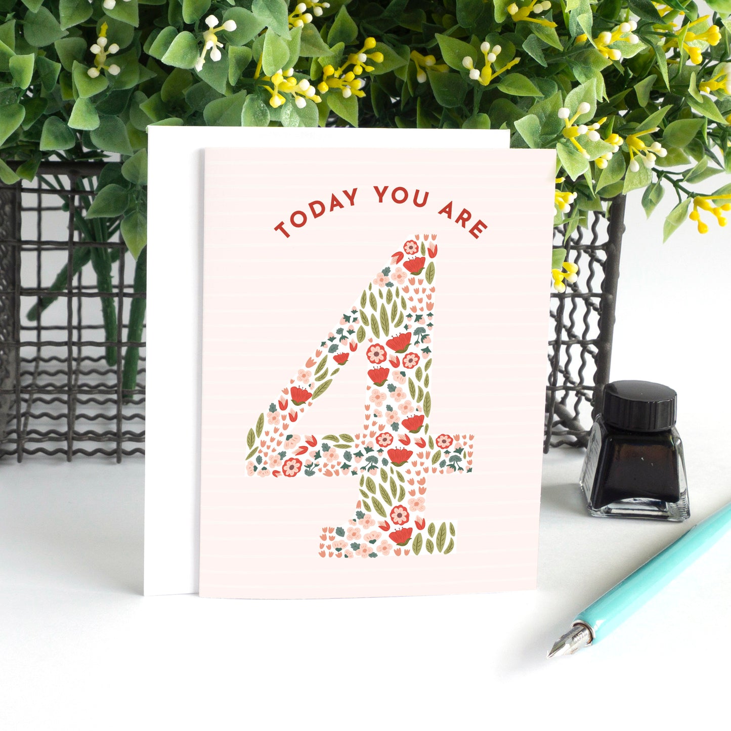 Floral Fourth Birthday Card