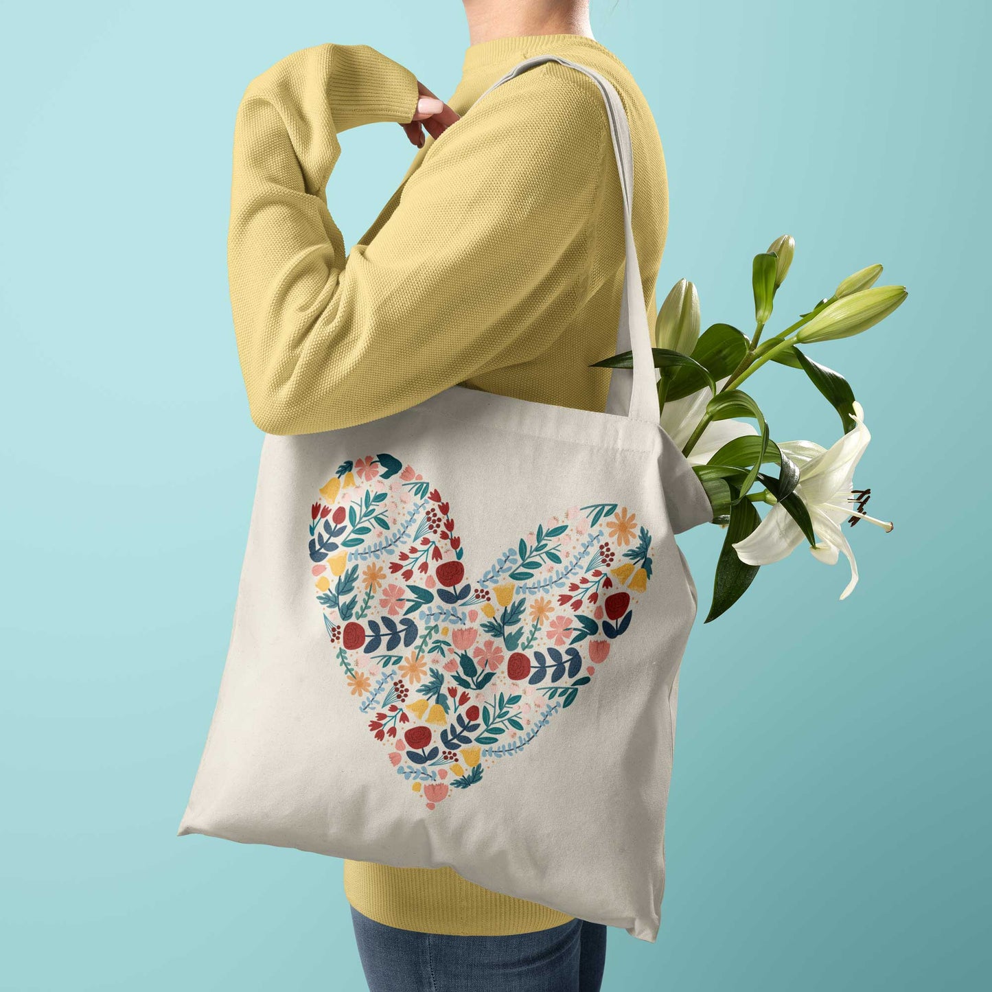 Floral Heart Canvas Tote Bag