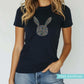 women's navy easter graphic tee features a silhouette of a bunny rabbit filled with spring flowers.