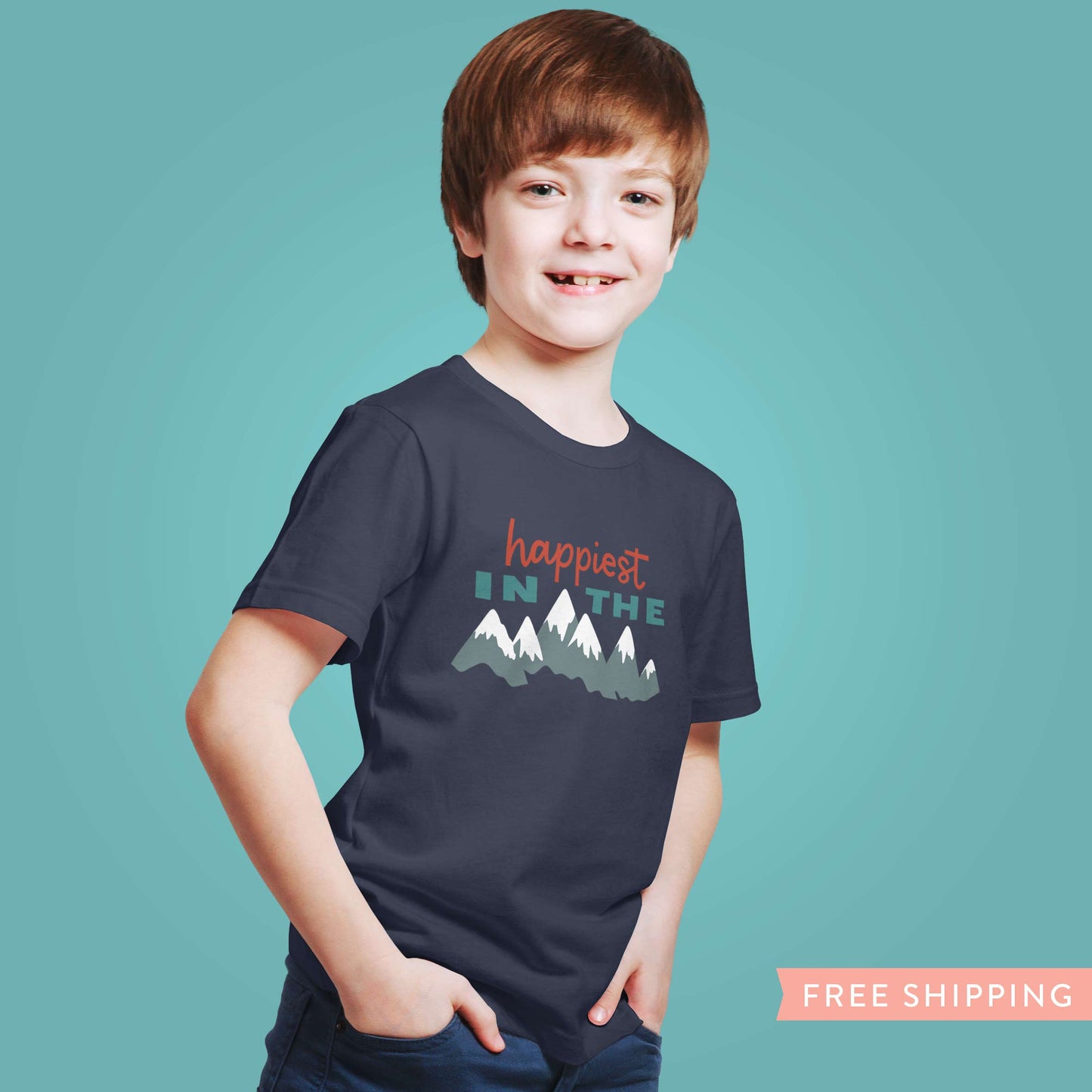 Kid's Happiest in the Mountains T-Shirt - Navy