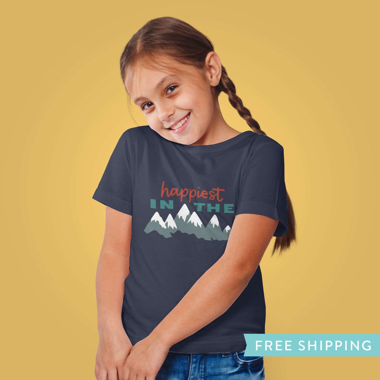 Kid's Happiest in the Mountains T-Shirt - Navy