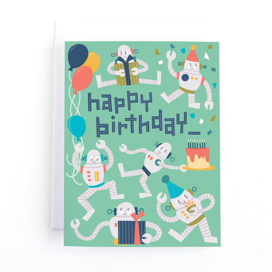 Robot themed birthday card for kids