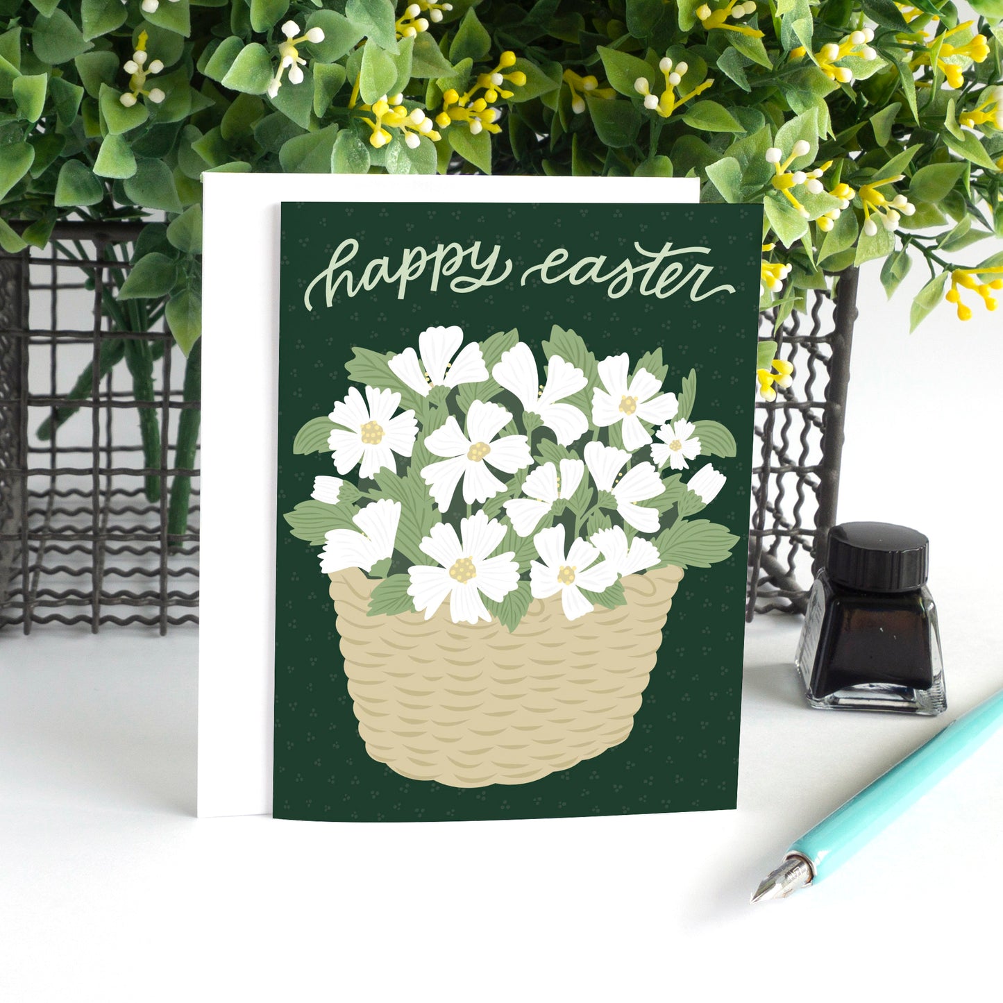 Flower Basket Happy Easter Card