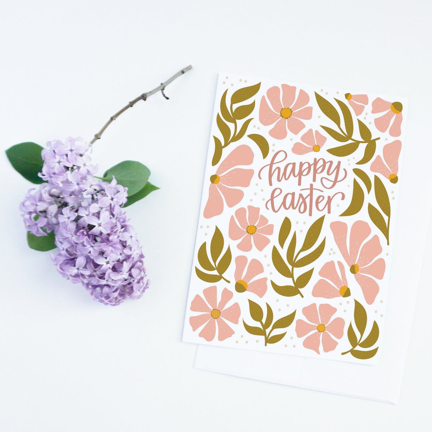 Pink Floral Happy Easter Card
