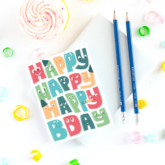 Cartoon Faces Children's Birthday Card