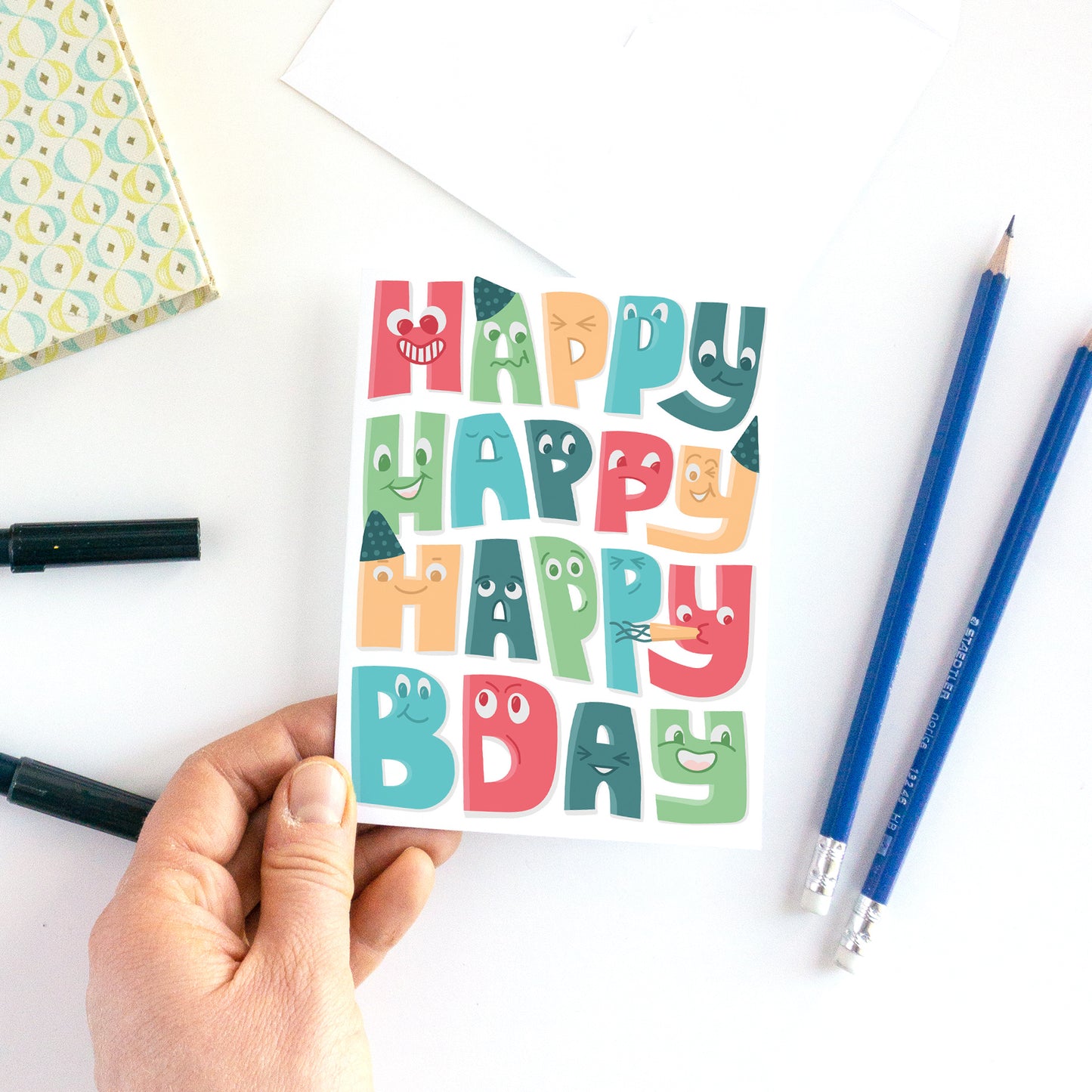 Cartoon Faces Children's Birthday Card