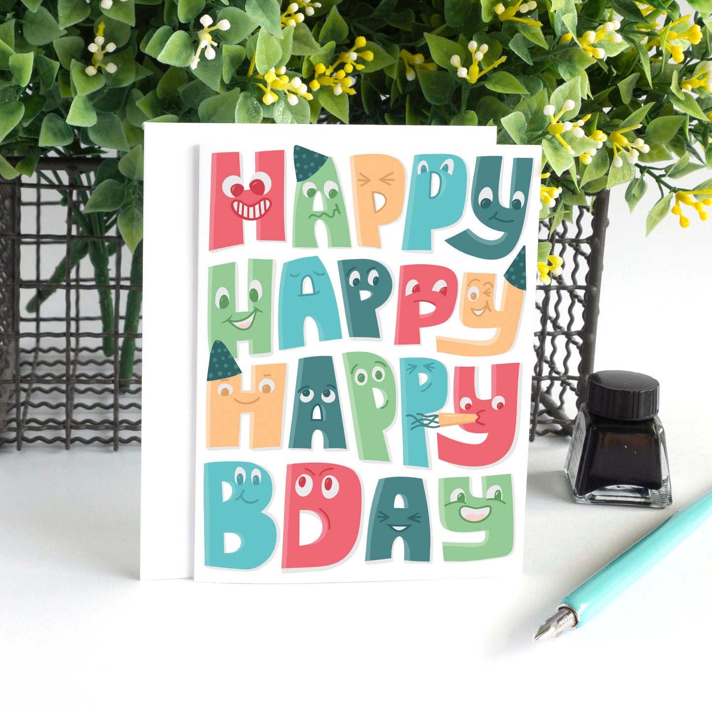 Cartoon Faces Children's Birthday Card