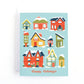 Christmas Holidays card with cute houses in a snowy scene with the greeting Happy holidays