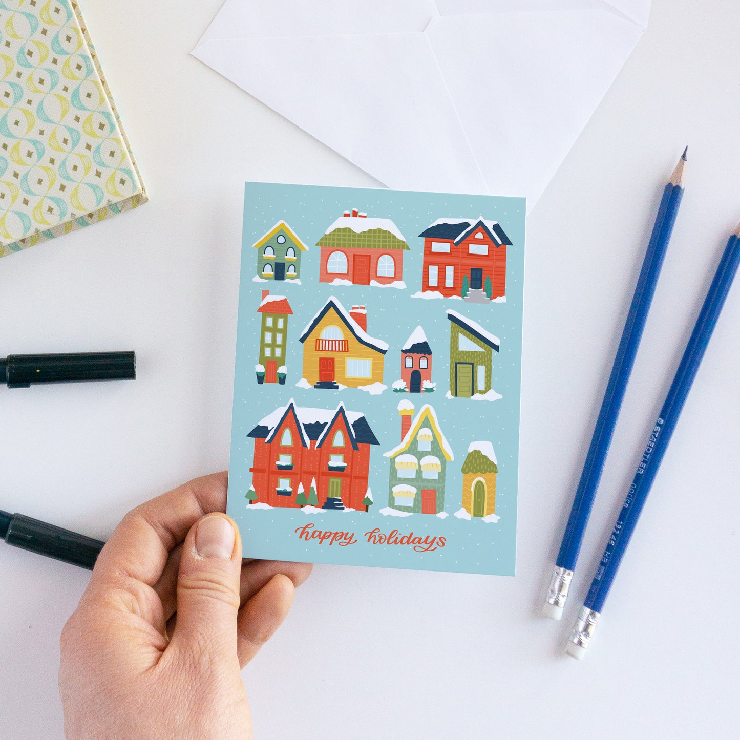 Happy Holidays Houses Card