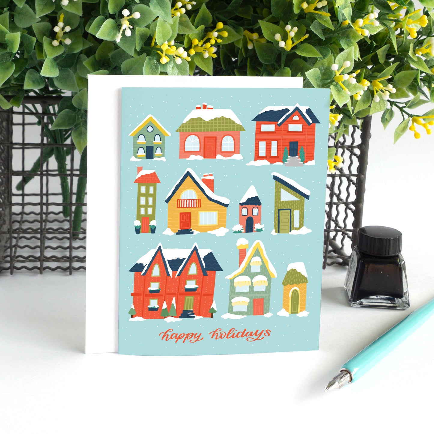 Happy Holidays Houses Card