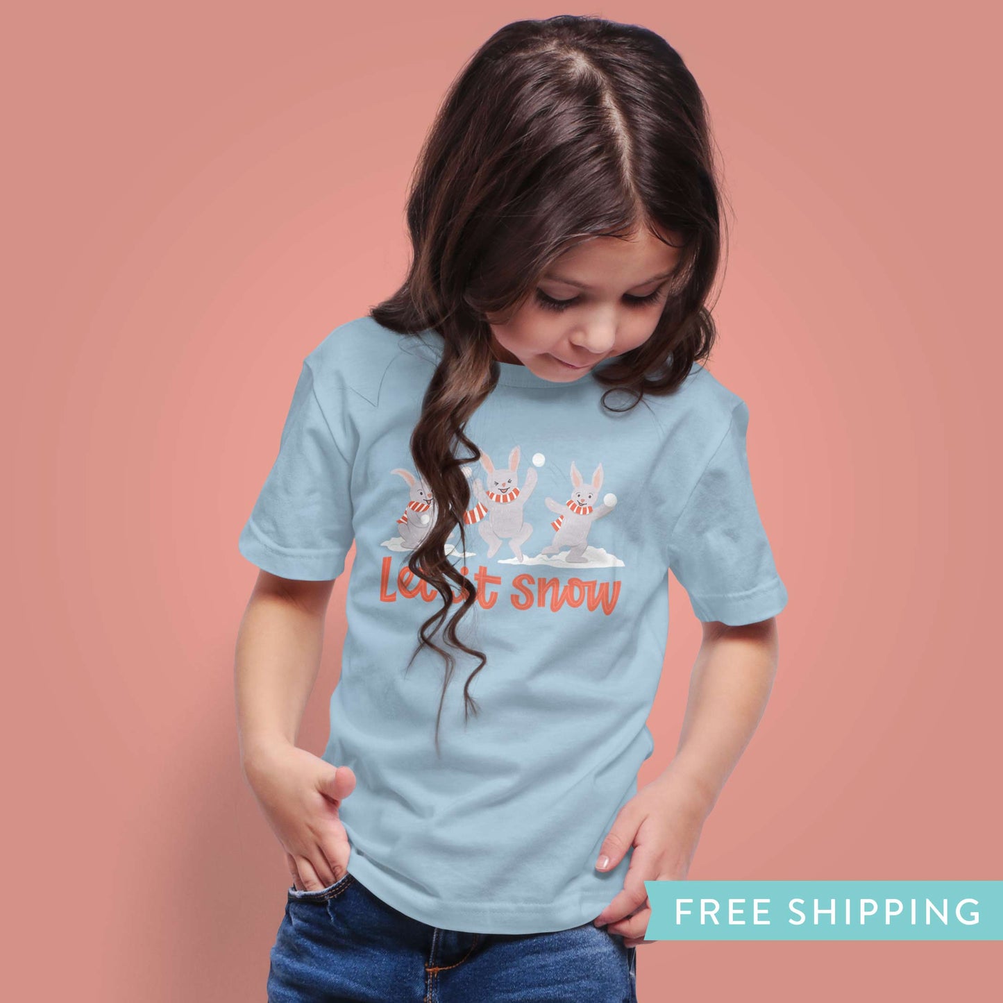 Kid's Bunny Rabbit Winter T-Shirt "Let It Snow"