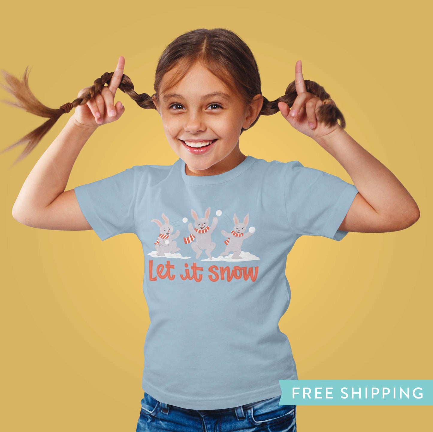 Kid's Bunny Rabbit Winter T-Shirt "Let It Snow"