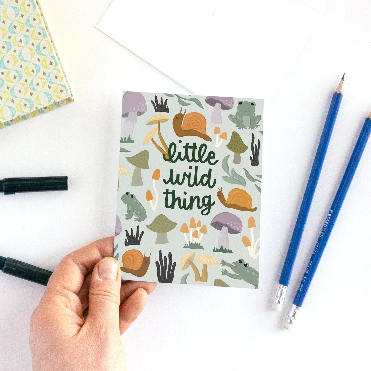 Mushrooms and Snails New Baby Card