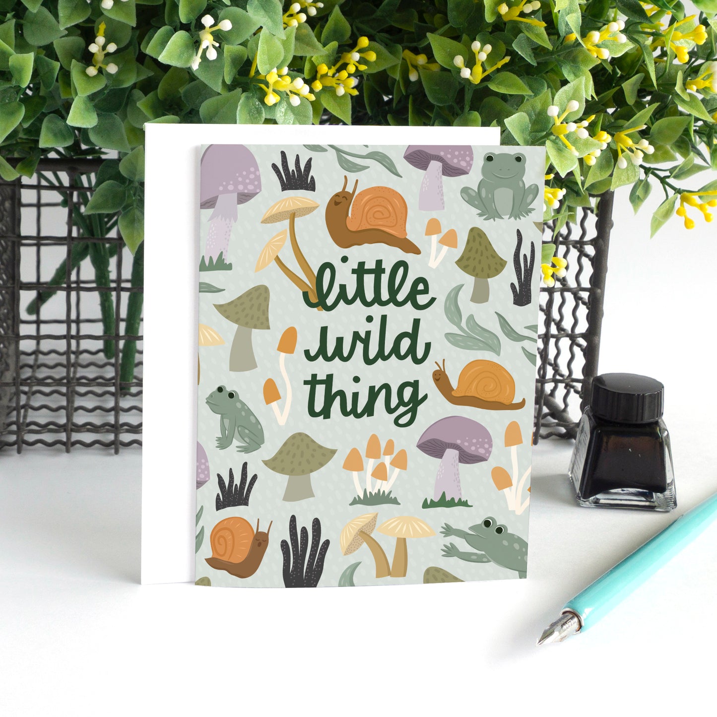 Mushrooms and Snails New Baby Card