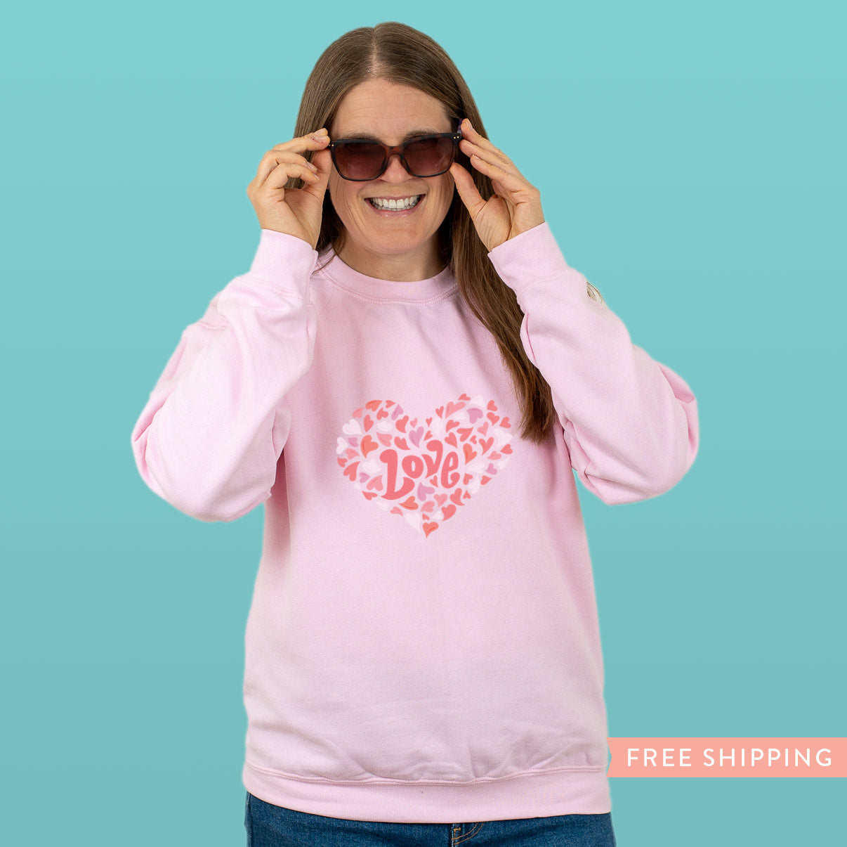 Valentine's Heart Sweatshirt "Love"- Pink