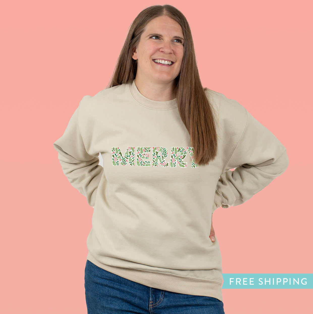 Women's Christmas Greenery Sweatshirt "Merry"