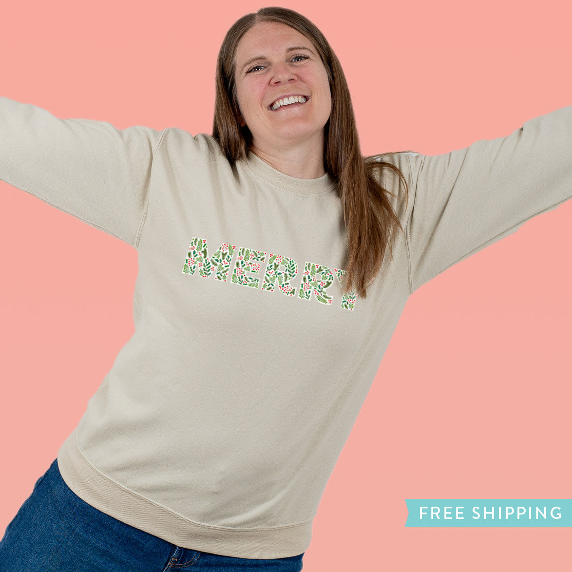 Women's Christmas Greenery Sweatshirt "Merry"