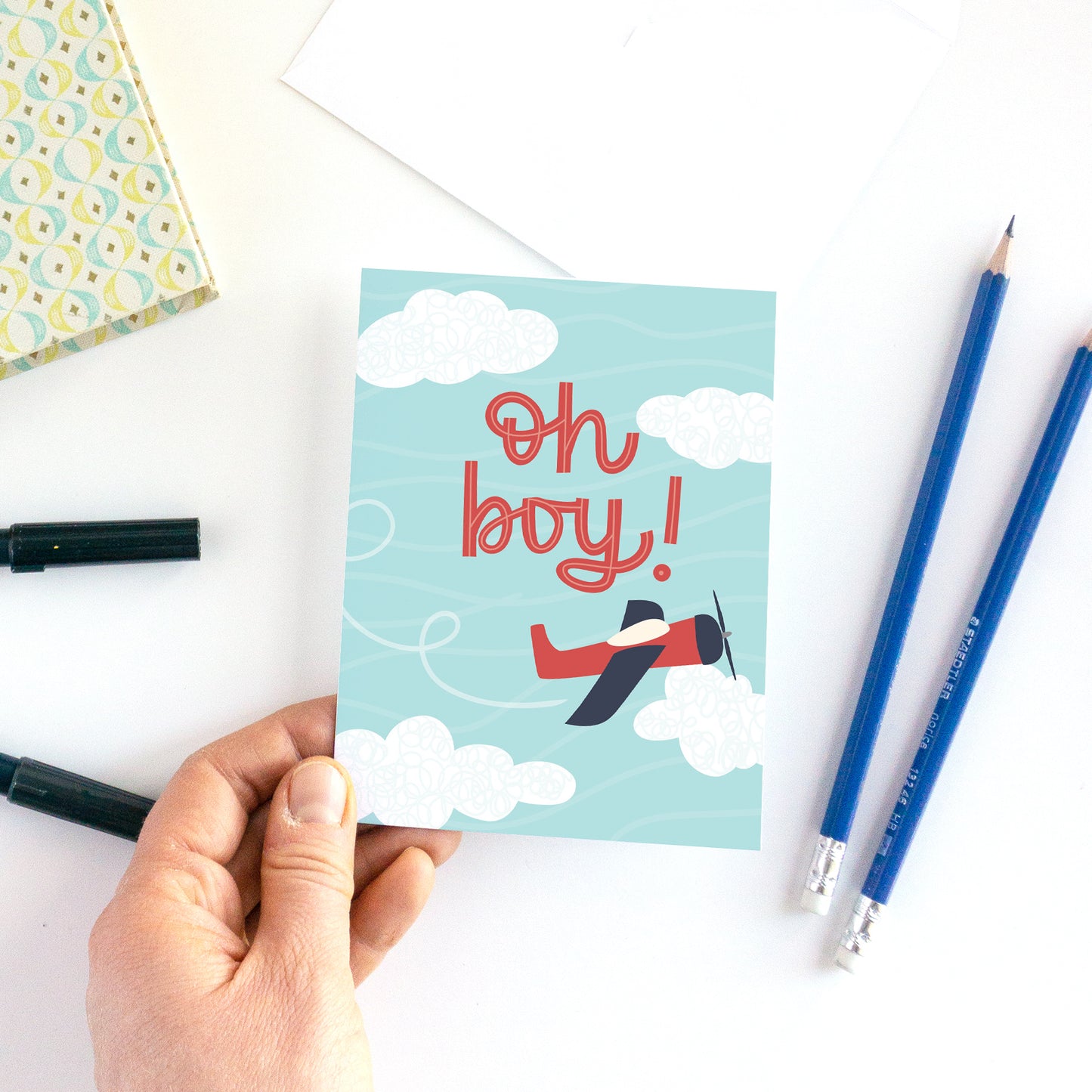 Oh Boy! Airplane Baby Shower Card