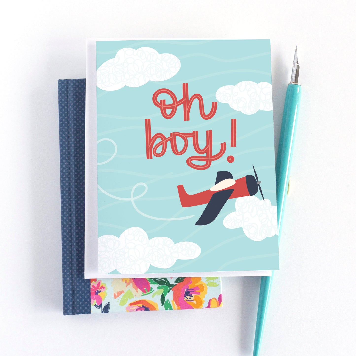 Oh Boy! Airplane Baby Shower Card