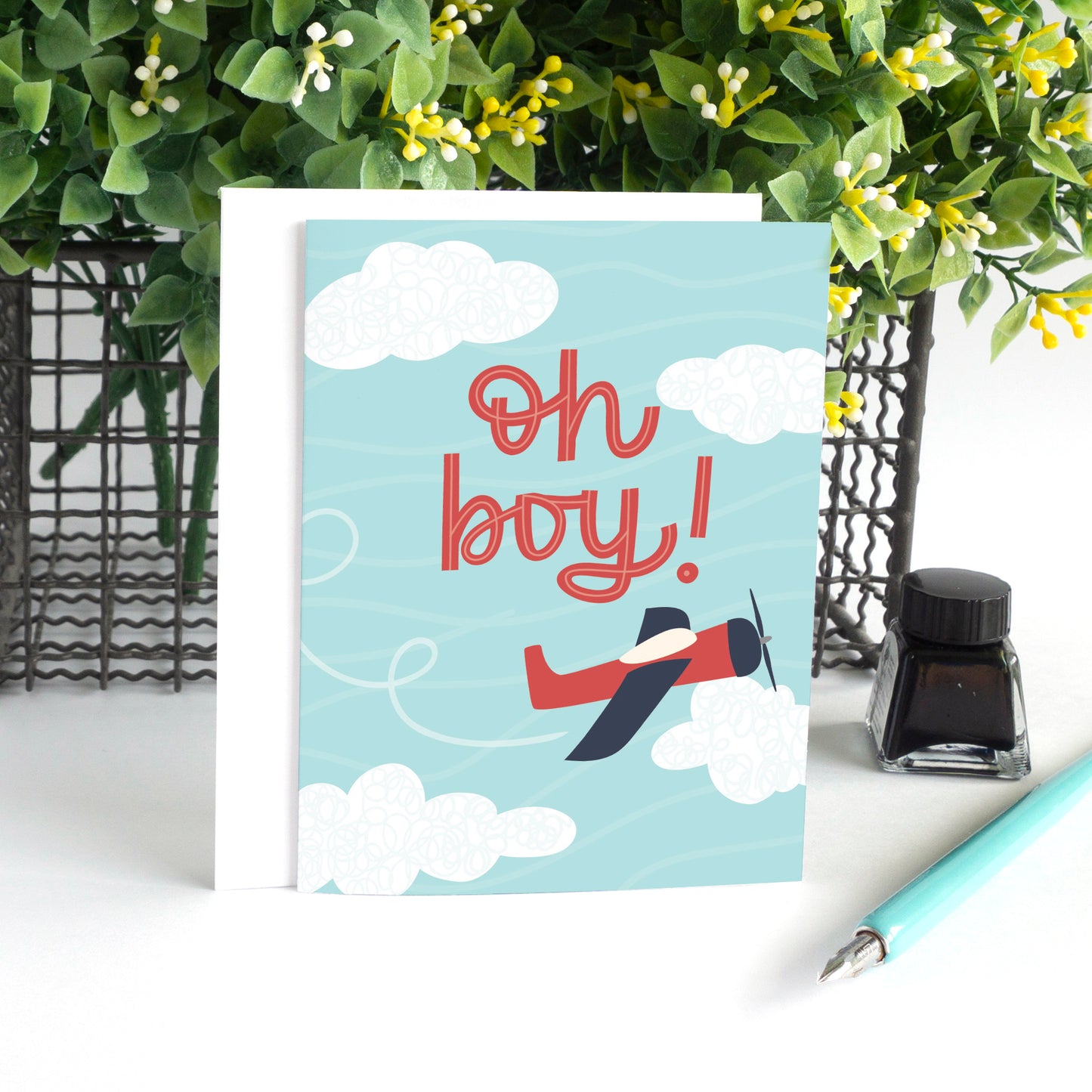 Oh Boy! Airplane Baby Shower Card